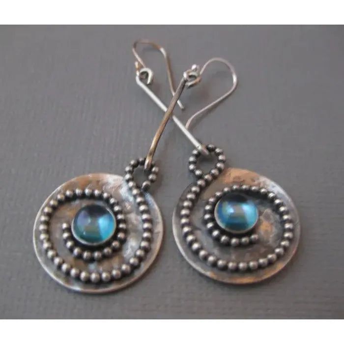Vintage Bohemian Zinc Alloy Earrings with Round Moonstone Pendant for Women Gift
