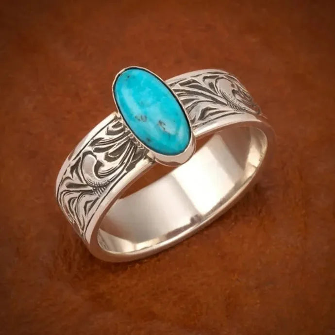 Imitation Turquoise Zinc Alloy Ring for Women Boho Style Daily Party Jewelry