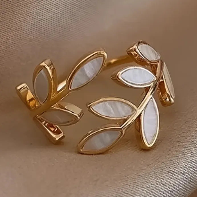 Geometric White Enamel Branch Opening Ring for Women – Aesthetic Gift