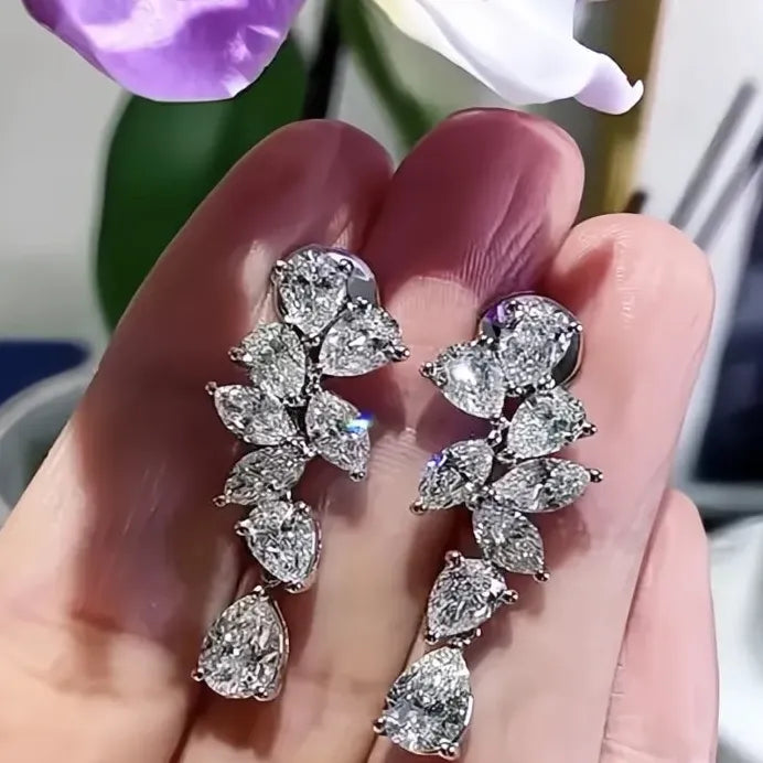 Elegant Silver Geometric CZ Dangle Earrings for Women Party Jewelry