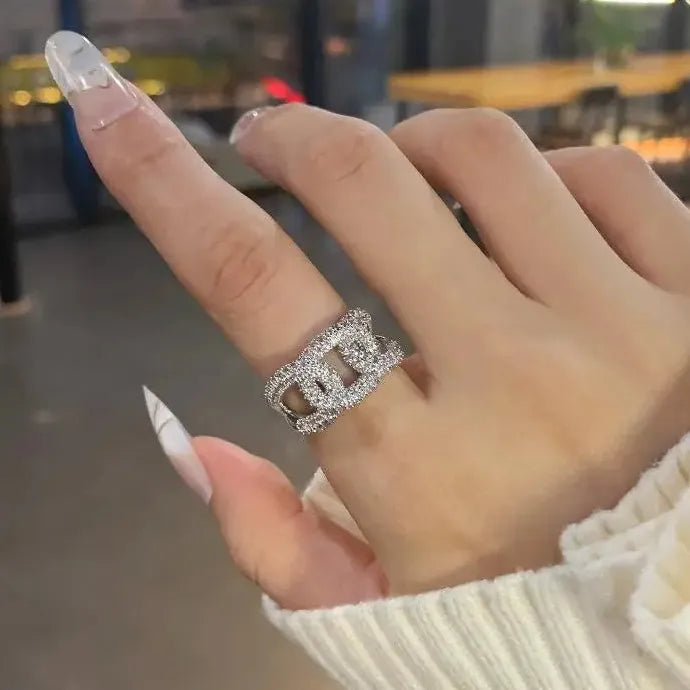 Infinity Diamond Zircon Silver Ring for Women Men Wedding Engagement Band