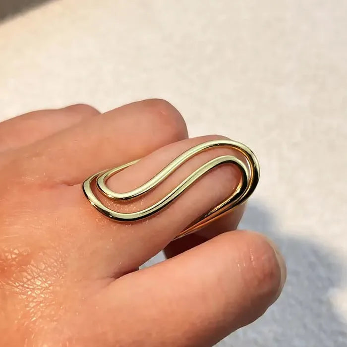 Stainless Steel Double S-Shaped Fashion Ring for Women Gold Silver Jewelry