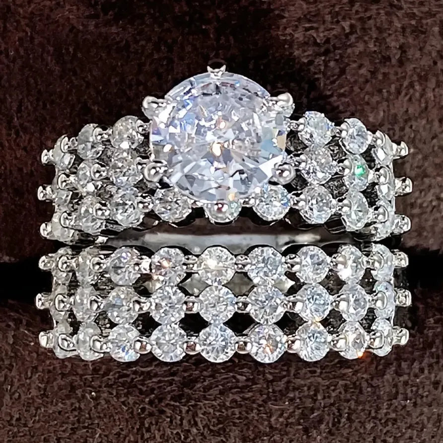 Elegant Women’s Wedding Ring Set Luxury Brass AAA Cubic Zirconia Jewelry