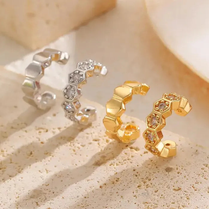 Punk Metal Geometric Hexagonal Ear Cuff Clip Earrings for Women Stylish Jewelry
