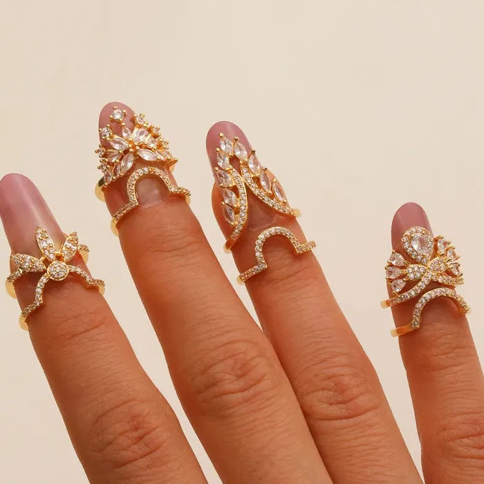 Adjustable Zircon Nail Ring for Women Retro Punk Jewelry Gift Trendy Geometric