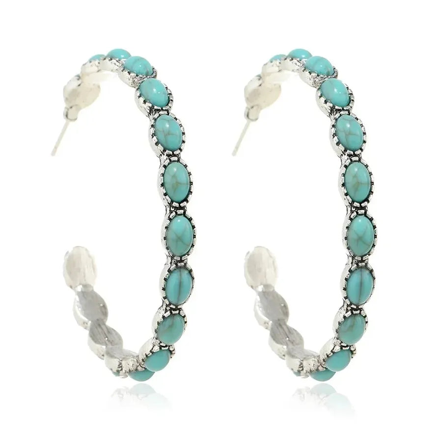 Vintage Turquoise Geometric Drop Earrings for Women Stone Zinc Alloy Jewelry