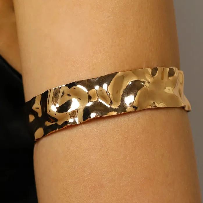 Punk Gothic Geometric Irregular Wrinkled Metal Necklace & Bracelet Set Women