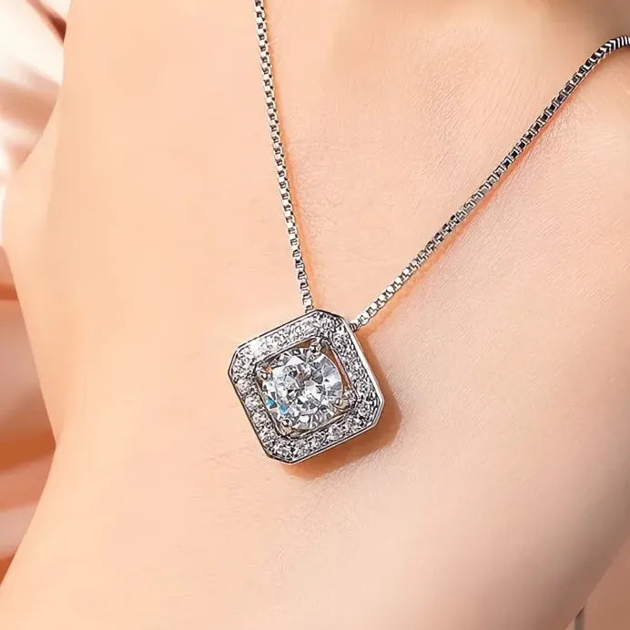 Square Cubic Zirconia Pendant Necklace for Women Wedding Anniversary Party