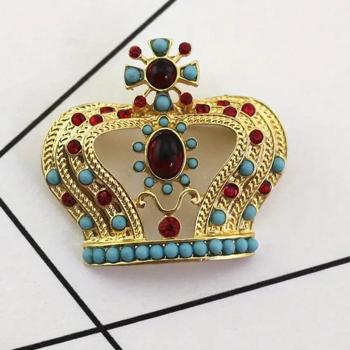 Antique Court Crown Brooch Vintage Gemstone Shawl Pin Corsage