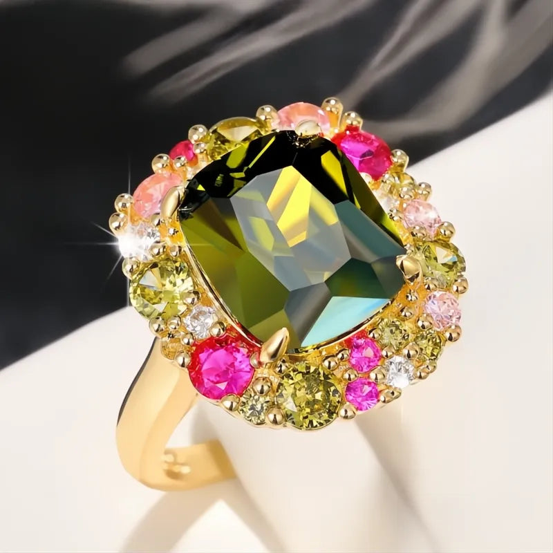 Colorful Green Cubic Zirconia Rings for Women Wedding Party Fashion Jewelry Accessories