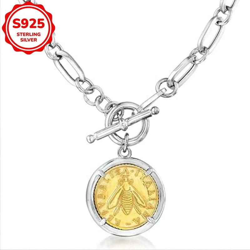 925 Silver 18K Gold Plated Bee Pendant Necklace Women Hoop Charm Gift Box