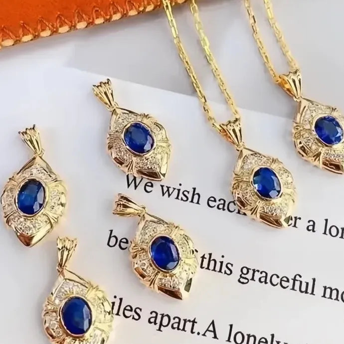Elegant Blue Cubic Zirconia Gold Color Geometric Pendant Necklace for Women