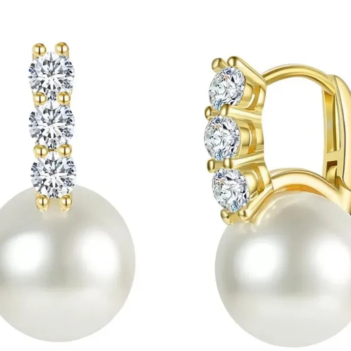 Elegant Geometric Copper Alloy Drop Earrings with Simulated Pearl & CZ for Women