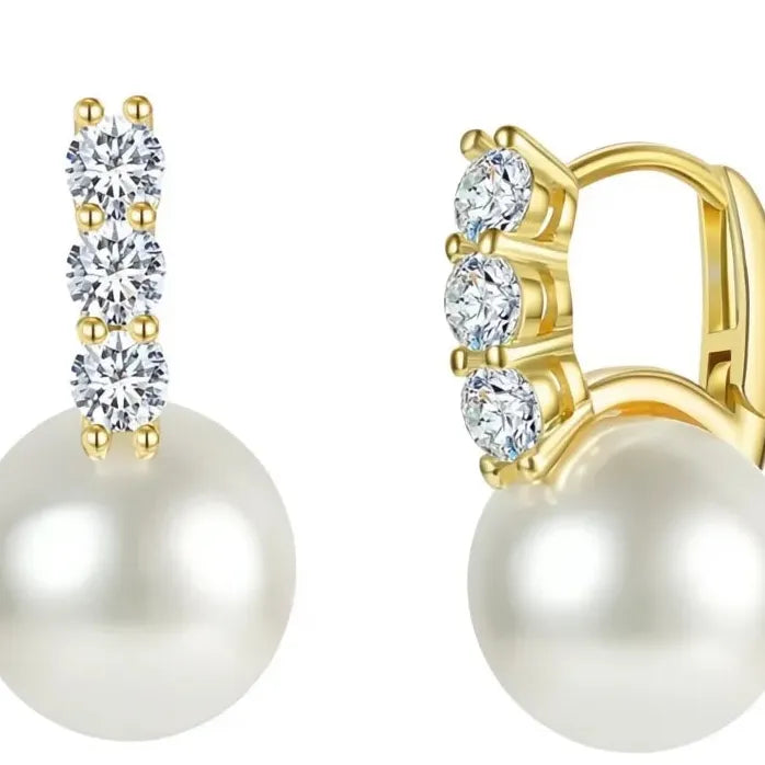 Elegant Geometric Drop Earrings for Women with Cubic Zirconia Pearl