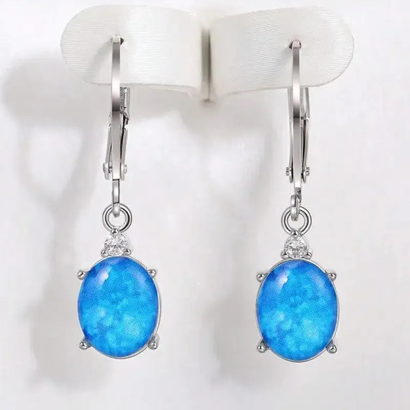 Copper Oval Cut Blue White Water Drop Dangle Earrings for Women Bohemian Jewelry