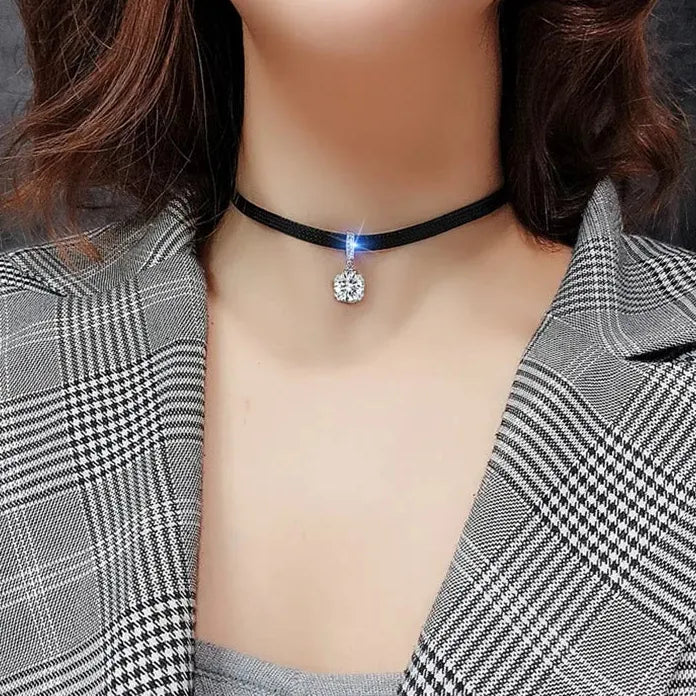 Black Lace Geometric Pendant Choker Necklace for Women Stylish Jewelry Gift