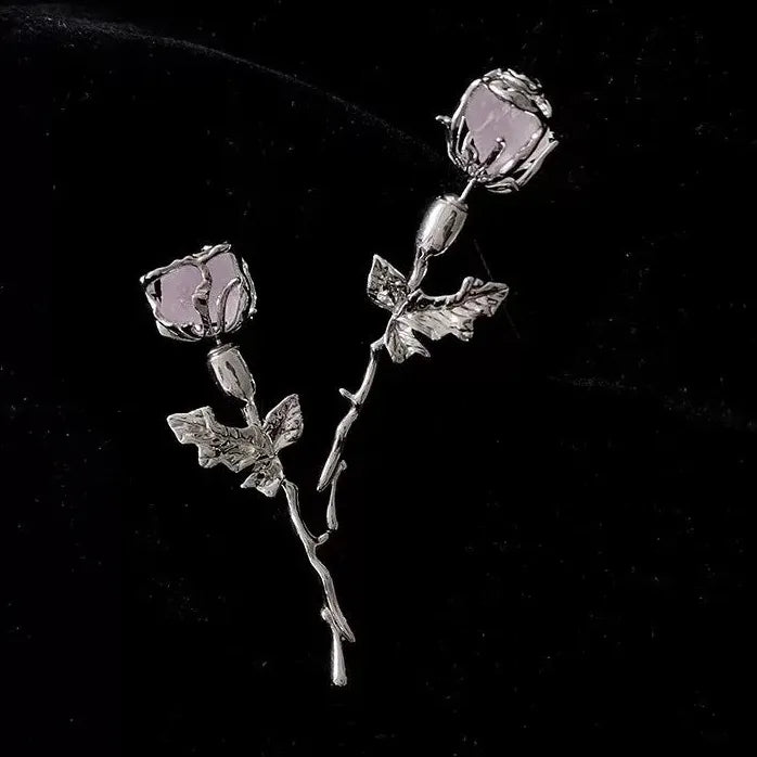 Copper Romantic Rose Crystal Earrings Women Gothic Thorn Stem Stud Studs Jewelry
