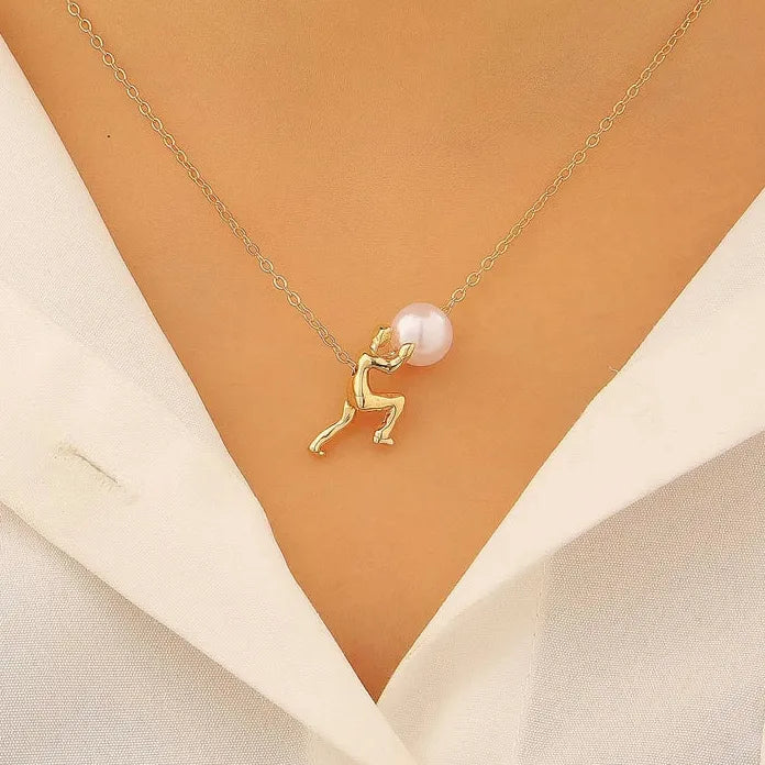 Adjustable Vintage Pearl Pendant Necklace for Women Zinc Alloy Jewelry Gift
