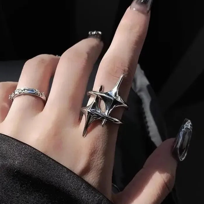 Adjustable Punk Gothic Star Ring Double Cross for Women Men Y2K Party Jewelry