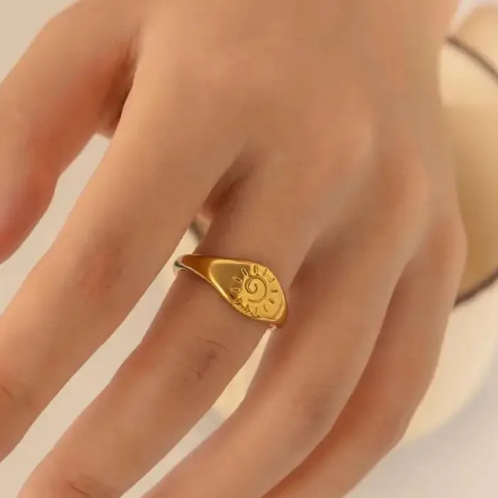 Gold Stainless Steel Geometric Sun Vortex Ring for Women Men Party Gift Jewelry