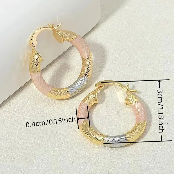 Fashion Brass Tricolor Circle Hoop Earrings for Women Copper Metal Jewelry
