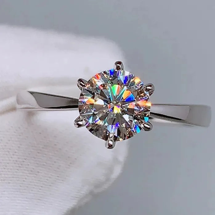 Six Claw Cubic Zirconia Silver Wedding Ring for Women Elegant Gift