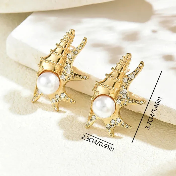 Geometric Pearl Zircon Conch Drop Earrings Zinc Alloy Women’s Gift