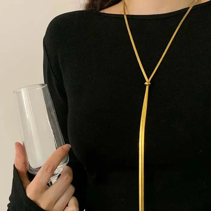 Gold Color Punk Y-Shaped Metal Snake Bone Chain Necklace for Women