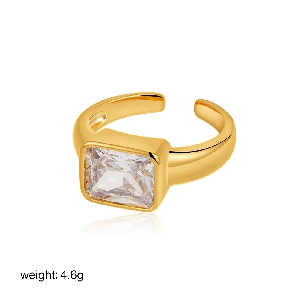 18K Gold Plated Zircon Wedding Ring for Women Stainless Steel Geometric Band