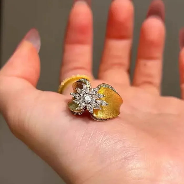 Copper Wire Drawing Crystal Ring Women Fashion Luxury Banquet Jewelry Mood Tracker