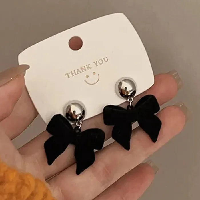Vintage Black Zinc Alloy Bowknot Drop Earrings for Women Y2K Jewelry