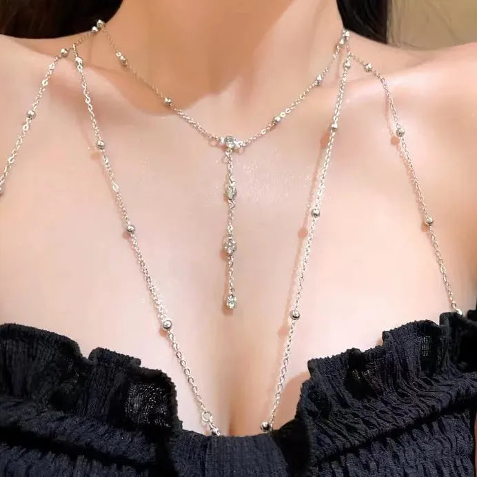 Black Copper Geometric Cross Chain Bikini Chest Rhinestone Body Jewelry