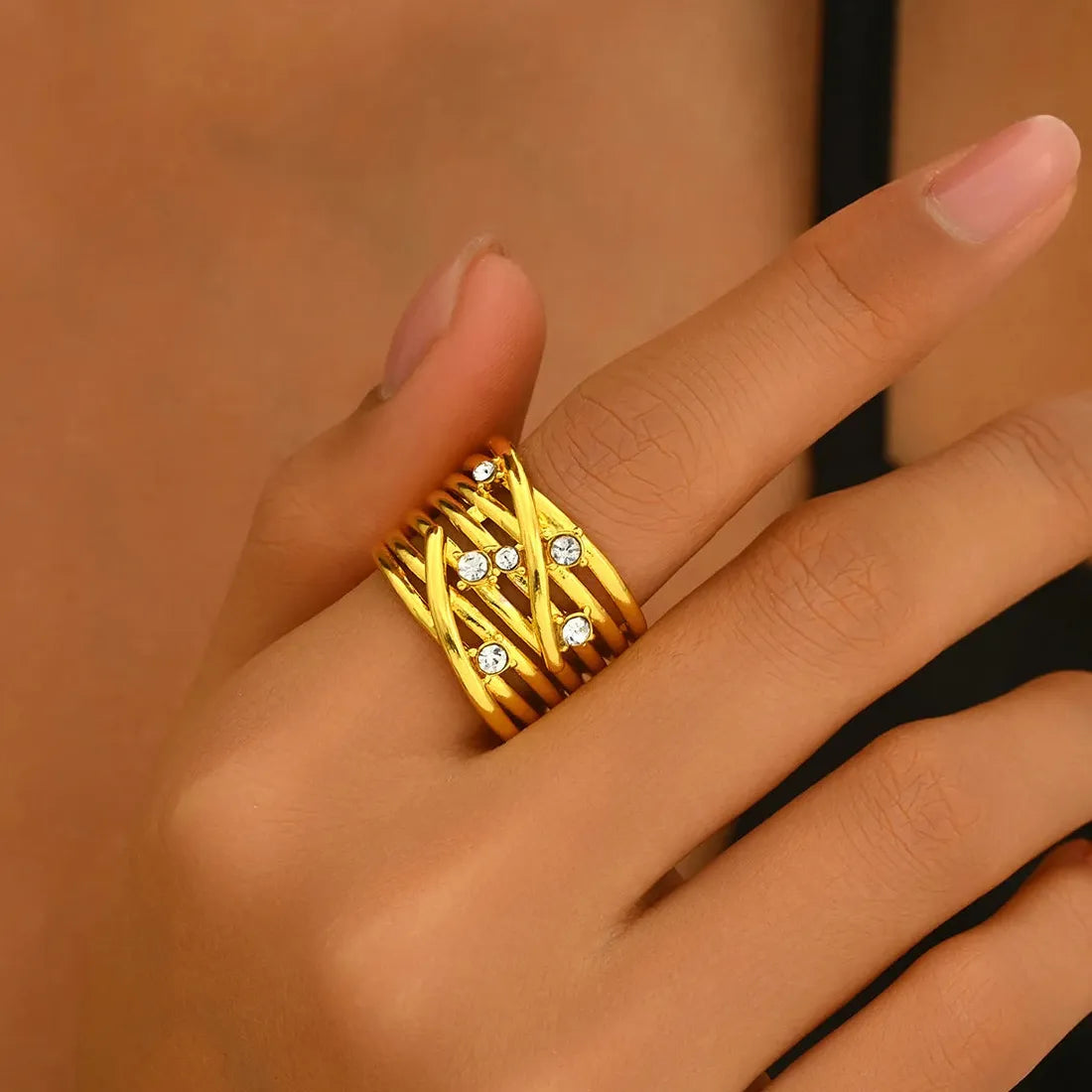 Multilayer Zircon Geometry Ring for Women Zinc Alloy Trendy Jewelry Accessory