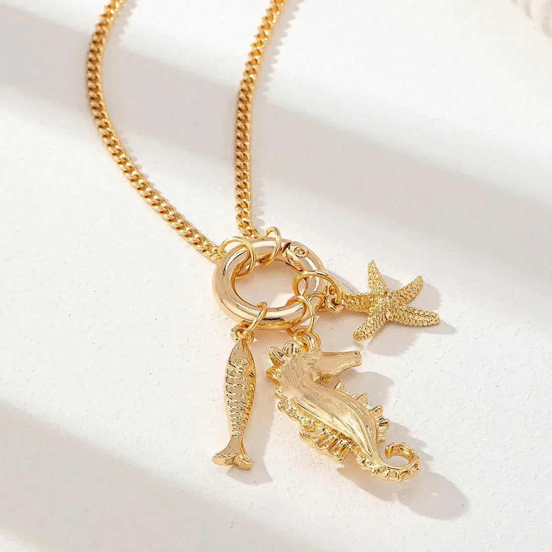 Stainless Steel Bohemia Sea Charm Pendant Necklace Shell Starfish Pearl Choker Jewelry