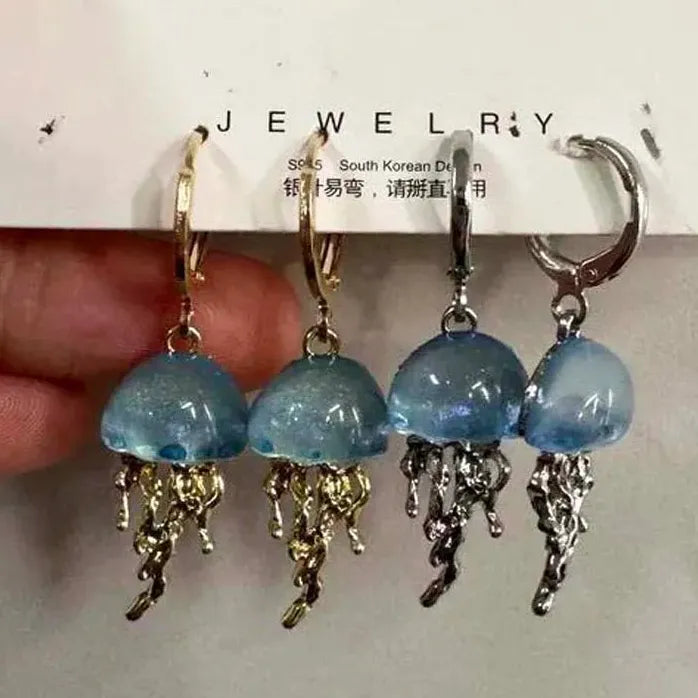 Blue Jellyfish Ocean Pendant Drop Earrings for Women Girls Jewelry Gift