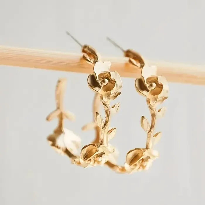 Zinc Alloy Rose C-Shaped Earrings for Women Weddings Banquets Holidays Jewelry
