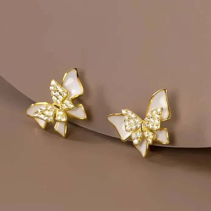 Elegant Butterfly Women Stud Earrings Cubic Zirconia Insect Jewelry