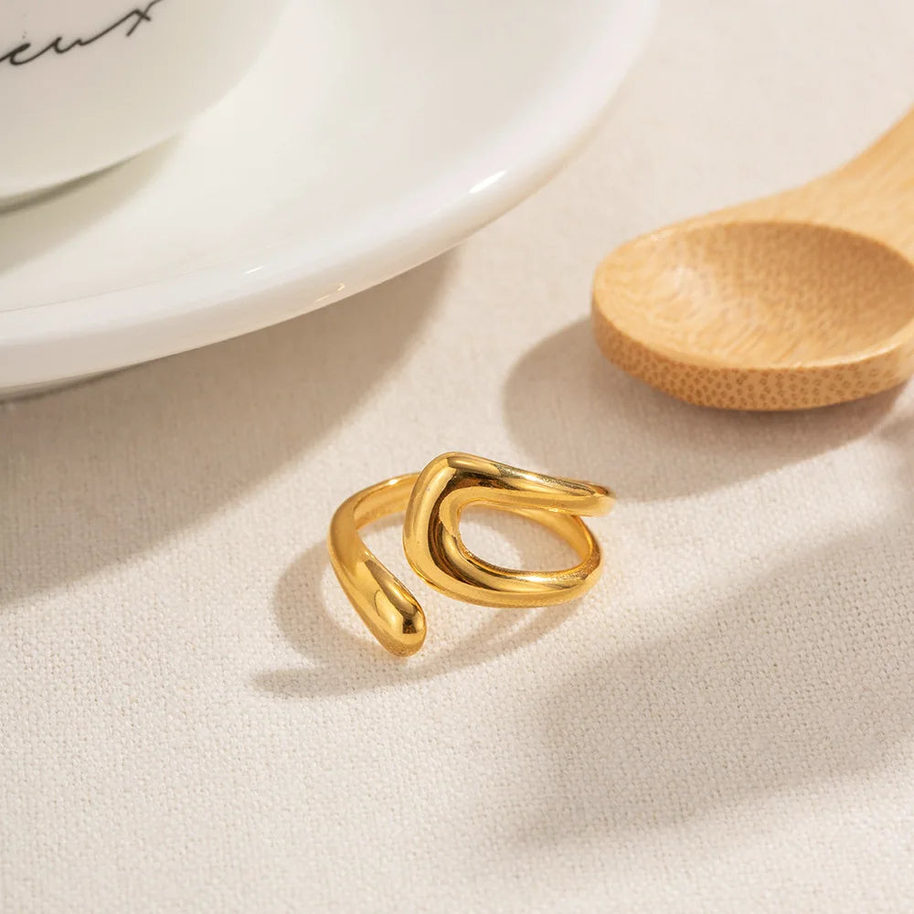 Gold Color Metal Geometric Stainless Steel Rings for Women Wedding Party Jewelry Gifts