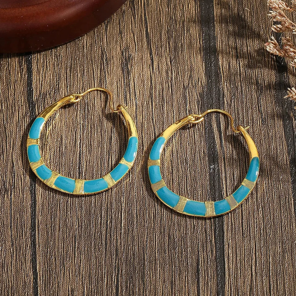 Antique Ethnic Geometric Blue Drop Earrings for Women Zinc Alloy Jewelry Gift