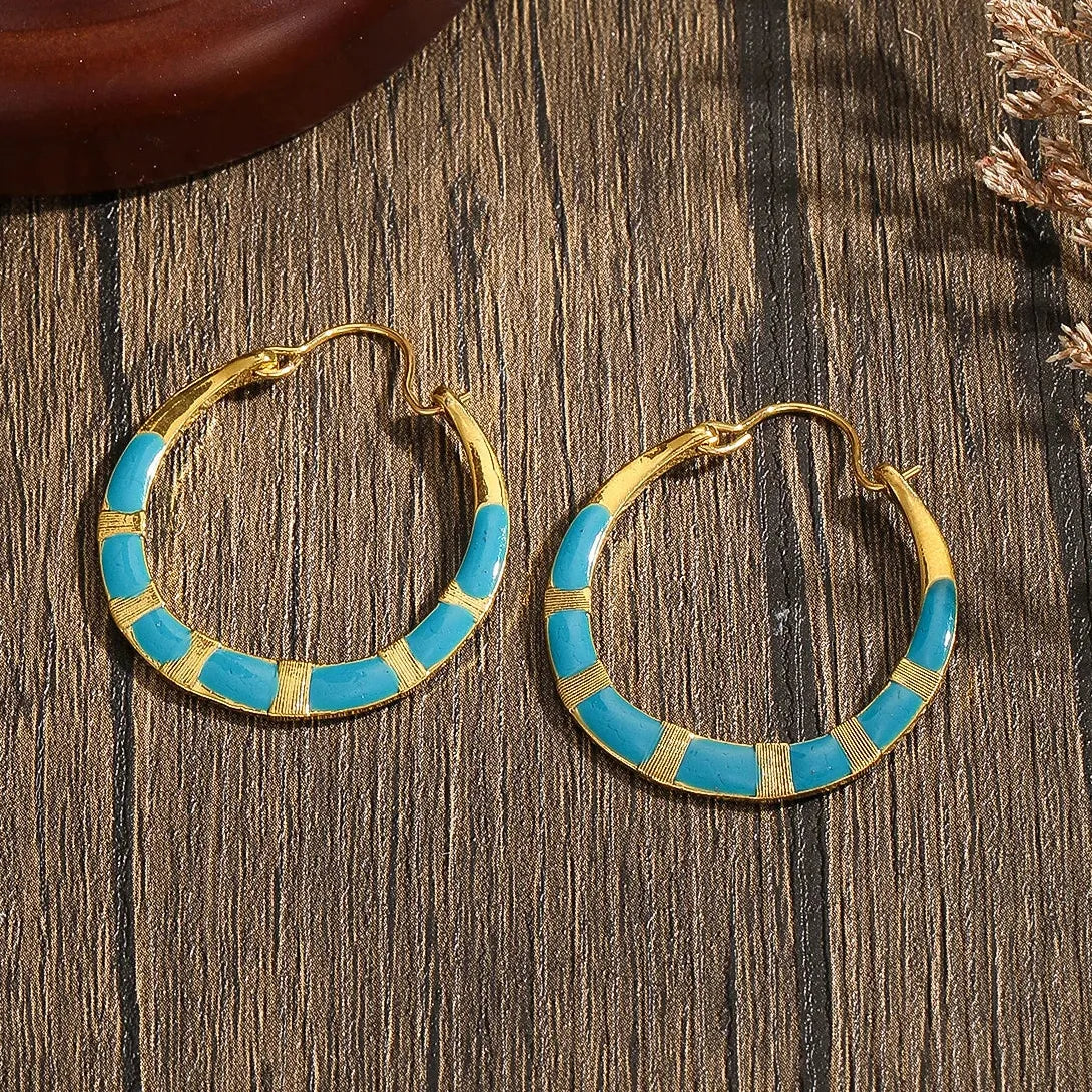 Antique Ethnic Geometric Blue Drop Earrings for Women Zinc Alloy Jewelry Gift