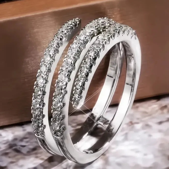 Fashion Geometric Cubic Zirconia Bridal Wedding Ring for Women Brass Jewelry