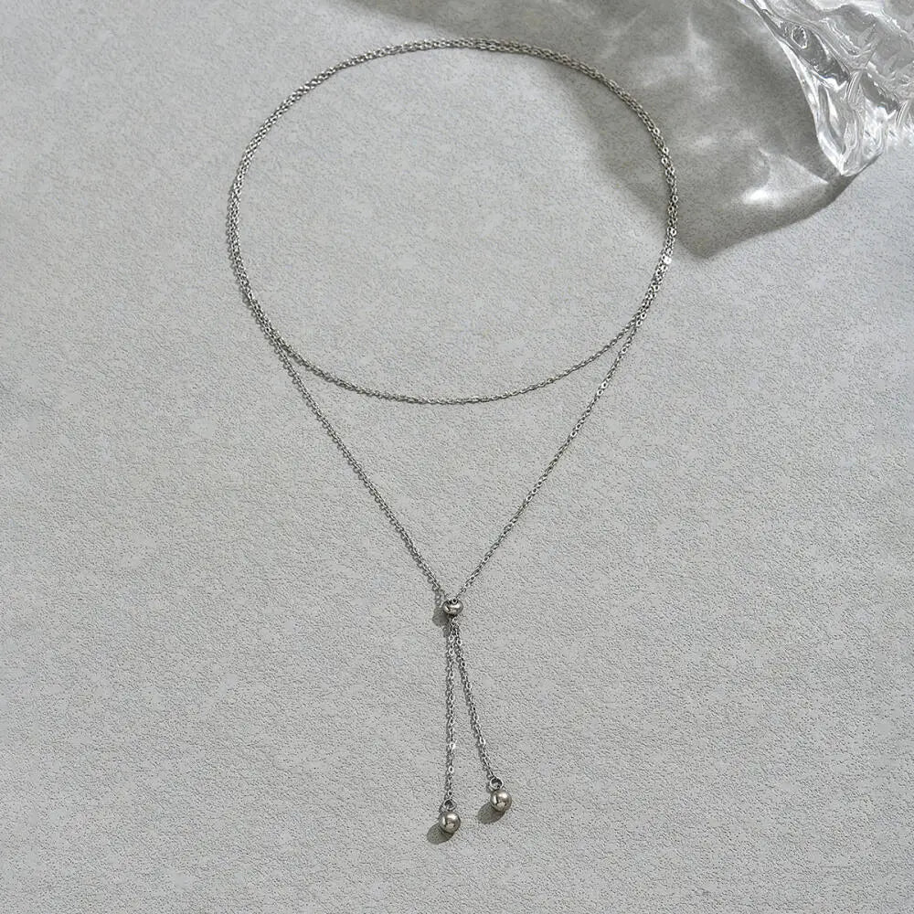 100cm Double Layered Round Ball Pendant Y-Shaped Necklace for Women Jewelry