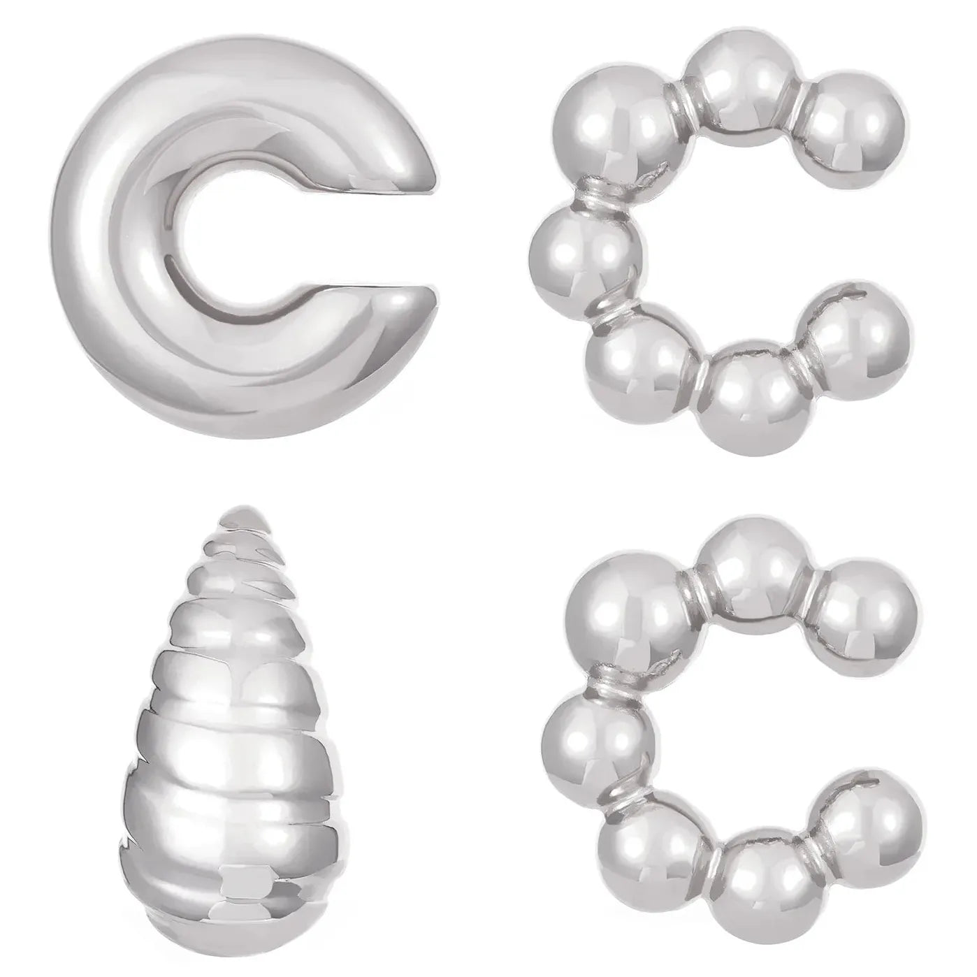 4Pc Vintage Geometric Clip Earrings Women Trendy C Shape Ear Cuff Jewelry