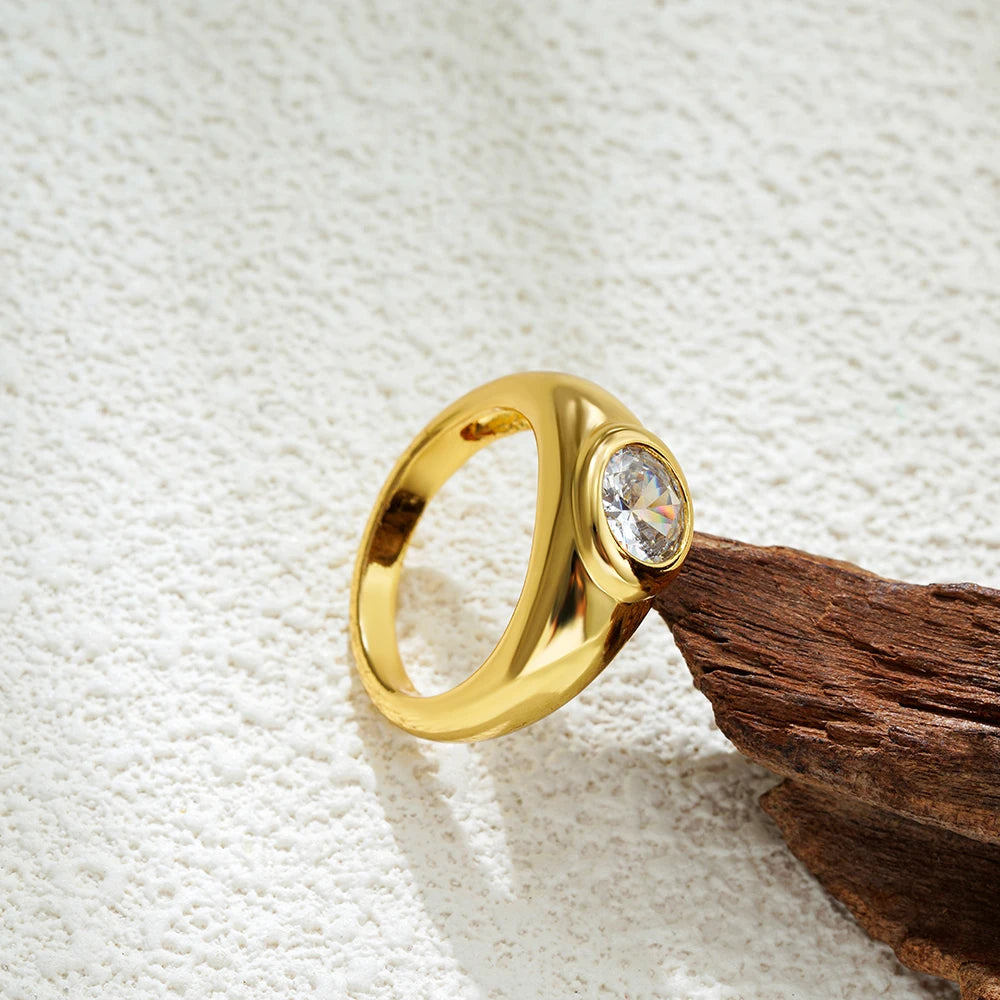 18K Gold Plated Stainless Steel Cubic Zirconia Geometric Wedding Ring Women