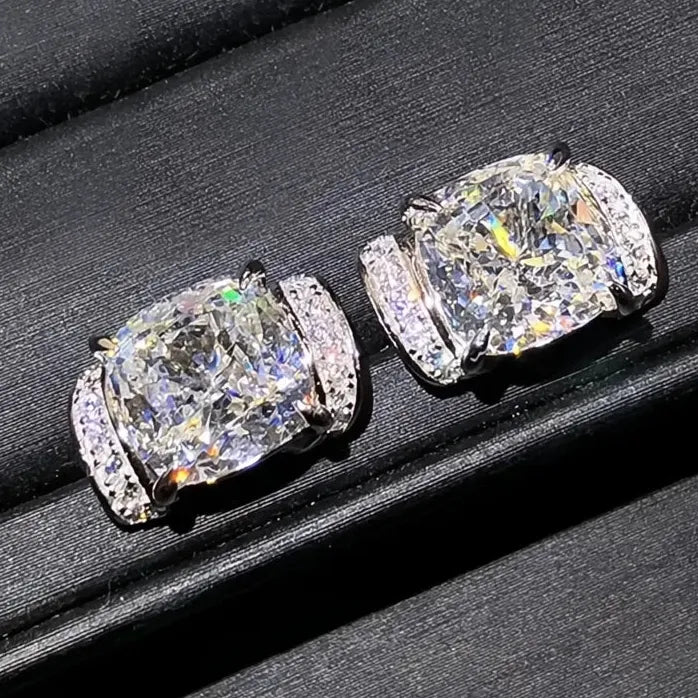 Geometric Silver CZ Stud Earrings for Women Wedding Party Jewelry