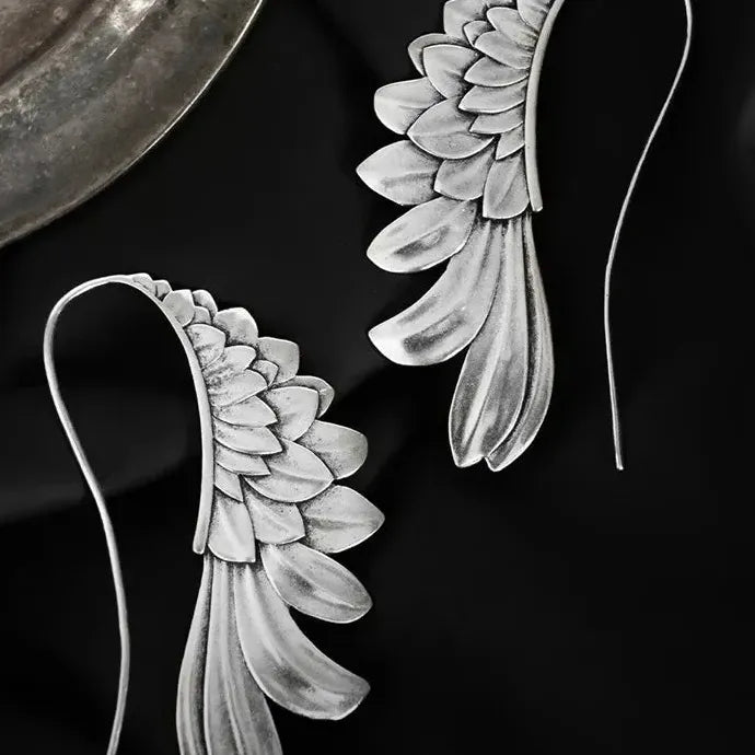 Vintage Angel Wings Zinc Alloy Feather Dangle Earrings for Women Gift