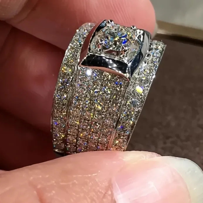 Elegant Women’s Silver Cubic Zirconia Cocktail Ring for Parties