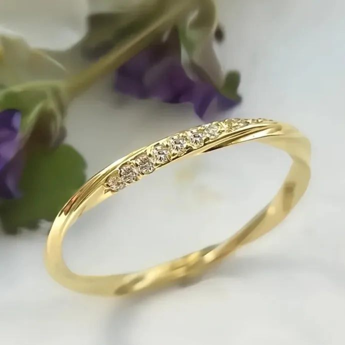 Thin Geometric Brass Ring for Women with Shiny Cubic Zirconia Finger Accessory