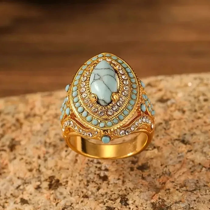 European Fashion Palace Inlay Resin Zinc Alloy Cross Wish Bohemian Ring
