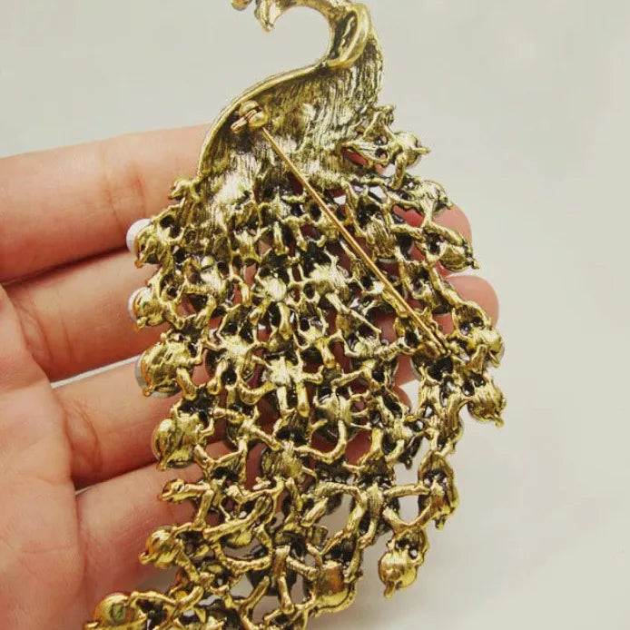 Vintage Blue Crystal Peacock Brooch Elegant Jewelry Gift for Women